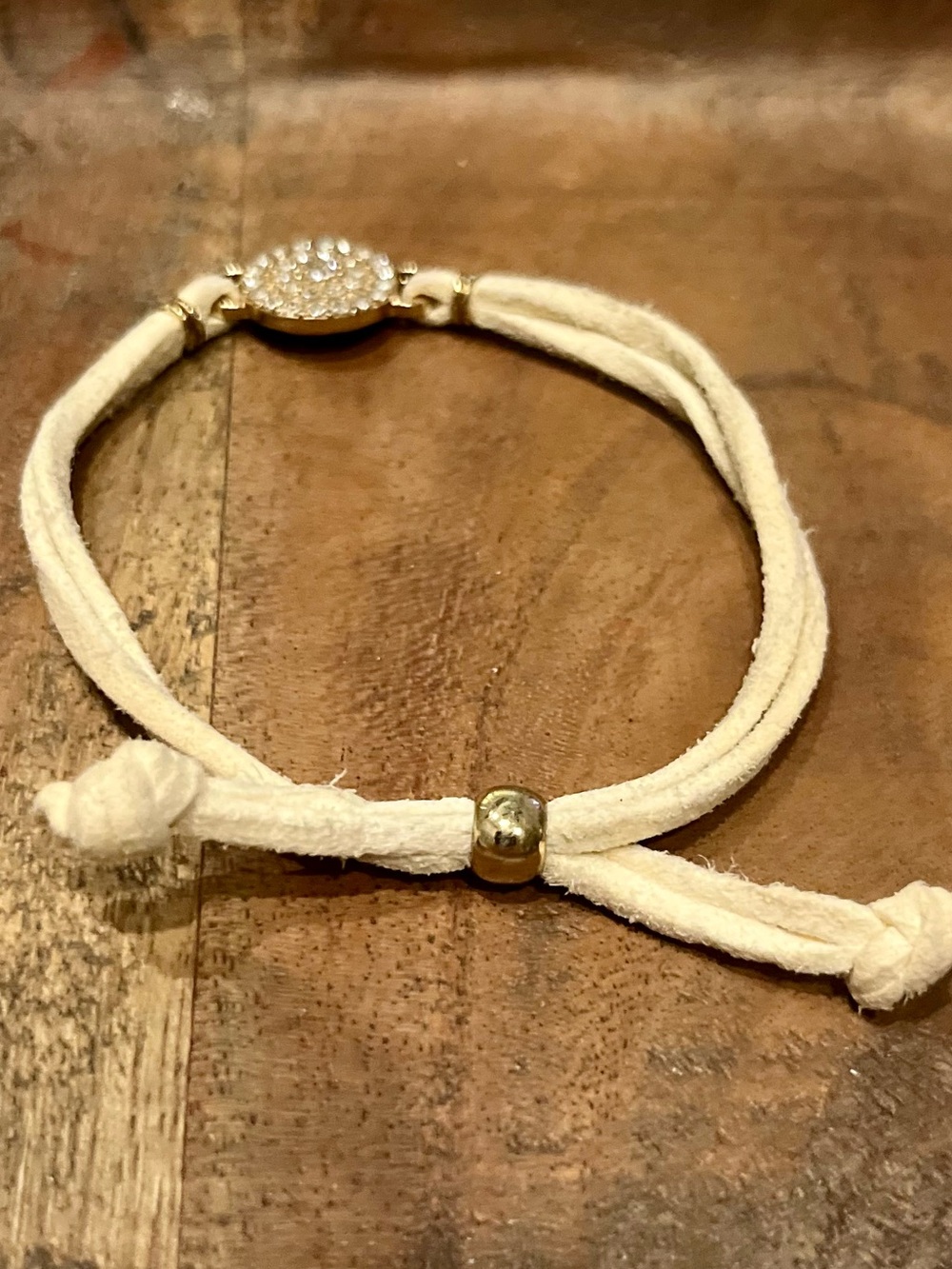 Beige Suede Bracelet with Crystal Disc $8 - Picture 2 of 3